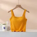 Débardeur orange vif avec coussinets de soutien-gorge et encolure carrée rétro - S / Jaune Gingembre