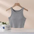 Débardeur court gris en maille côtelée avec soutien-gorge intégré et dos nageur - Gris Chiné