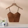 Camiseta de tirantes marrón caramelo sin costuras con tiras dobles y rellenos - S / Caramelo