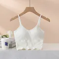 Slim fit white ribbed camisole with built-in chest pads and elegant V-neckline - S / Pure White