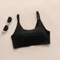 Black seamless V-back bralette with thin straps and elastic cooling fabric finish - S / Black