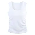 White ribbed knit square neck tank top for women with built-in padding and slim fit - S / White