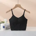 Slim fit black ribbed camisole with built-in chest pads and adjustable straps - S / Black