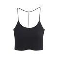 Top corto negro acanalado con tirantes ultrafinos y diseño de espalda en Y moderno - S / Negro