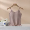 Sleek modal tank top with built-in chest pads in dusty rose for a slim minimalist look - S / Khaki
