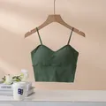 Slim strap deep green camisole with built-in pads and a minimalist V-neck design - S / Glass Green