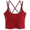 Camisole femme rouge foncé moulante avec d'élégantes bretelles doubles croisées - S / Bordeaux