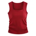 Slim fit square neck tank top with built-in chest pads and side ruching in wine red - S / Burgundy