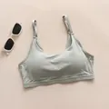 Seamless light grey-green sports bralette with adjustable straps and knit texture - S / Green