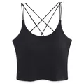 Canotta nera attillata in maglia a coste con spalline incrociate e imbottitura - S / Nero
