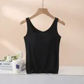 Slim fit black knit tank top for women with built-in chest pads and elegant square neck - S / Black