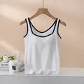 White camisole with black trim, wavy hem and built-in bra pads for a slim fit look - S / White Black Edge