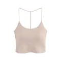 Camiseta de tirantes beige acanalada con tirantes finos y espalda en forma de Y - S / Caqui