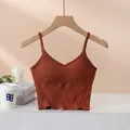 Deep orange ribbed camisole with adjustable straps and built-in bra pads for women - S / Caramel