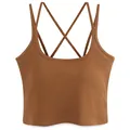 Crop top côtelé marron pour femme avec bretelles croisées dans le dos - S / Caramel