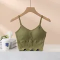 Slim fit dark green ribbed camisole with adjustable straps and built-in pads - S / Autumn Grass Green