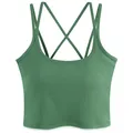 Damen-Crop-Top in Dunkelgraugrün mit doppelten Überkreuz-Trägern und weichem Strickstoff - S / Glasgrün