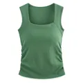 Slim fit square neck tank top with built-in chest pads in dark green ribbed fabric - Glass Green