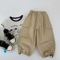 Pantalon cargo kaki pour garçon avec poches latérales et t-shirt gris motif chien - 90cm / Khaki