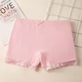 Pantaloncini di sicurezza rosa in cotone a coste per bambine con pizzo e fiocchetto - M / Rosa Chiaro