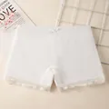 Pantaloncini di sicurezza bianchi in cotone per bambina con pizzo e piccolo fiocco - M / Bianco