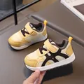 Breathable mesh toddler sneakers in ginger yellow with non-slip soft soles and velcro straps - Size 16 (Inner Length 12cm) / Yellow