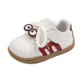Toddler walking shoes in white with red waves and cute 3D cartoon eye details - Size 16 (Inner Length 12cm) / Burgundy