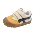 Scarpe sportive per bambini beige e blu con suola morbida e chiusura a strappo panda - Taglia 22 (Lunghezza Interna 14cm) / Giallo