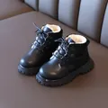 Winter kids' warm leather boots with thick plush lining and anti-slip rubber soles - Sizes 21-25 Range / Plush Lined Black