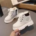 Winter kids' white fleece-lined snow boots with slip-resistant soles and side zippers - EU 21 / Off White