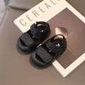 Classic black baby closed-toe sandals with adjustable hook-and-loop straps and soft soles - 15 (Inner Length 12cm) / Black