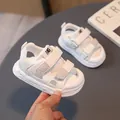 Sandales de sport pour enfants en cuir blanc respirant avec bout fermé et Velcro - Taille 16 Semelle Intérieure 13cm / Blanc Cassé