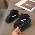 Winter fleece-lined high-top black sneakers for kids with quilted design and velcro straps - EU 21 / Black