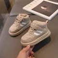 Winter fleece-lined kids sneakers with rabbit embroidery and warm plush interior - EU 22 / Khaki