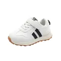 Kleinkind weiße Leder-Sneaker mit schwarzen Streifen und rutschfester Gummisohle - US 15 / Schwarz