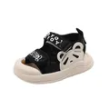 Sandali sportivi per neonati bianchi e neri con orecchie a cartone e cinturini in velcro - US 15 / Nero