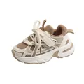 Sneakers vintage per bambini in mesh beige e marrone con velcro e tessuto traspirante - Taglia 21 (Lunghezza Interna 13CM) / Beige Cachi