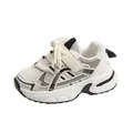 Scarpe sportive beige per bambini con inserti in rete, strisce nere e chiusura a strappo - Taglia 21 (Lunghezza Interna 13CM) / Bianco e nero