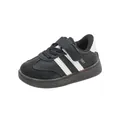 Baskets en cuir noir et blanc pour bébés avec velcro et semelle en gomme brune - 16 / Noir