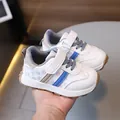 Sneakers per bambini bianche con strisce blu e suola in gomma marrone antiscivolo - 21 / Blu grigiastro