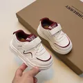 Scarpe sportive per bambini bianche e bordeaux con velcro e suola a fiori - Taglia 22 Lunghezza Interna 13.5cm / Borgogna