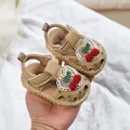 Sandales bébé fille beiges avec broderie cerise et dentelle pour premiers pas - Taille 16 (Longueur Intérieure 11,5 cm) / Khaki
