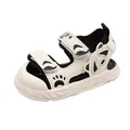 Sandali neonato bianco crema con applicazione a farfalla e doppi cinturini a strappo - Stile Orecchie da Panda (209) / Nero