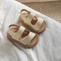 Sandali per neonati con suola morbida antiscivolo e doppia chiusura a strappo panna - Taglia 16 (Lunghezza Interna 11,5 cm) / Beige