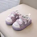 Sandales d'été pour tout-petits en violet et blanc avec velcro et semelle souple antidérapante - Taille 15 / Violet