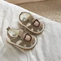 Sandali estivi bimbo con orsetto, suola morbida e protezione punta color kaki - 16 / Cachi