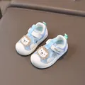 Blue and white breathable mesh baby sandals with cute cartoon lion and soft sole - 12cm / Blue
