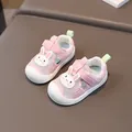 Pink breathable mesh toddler sandals with cute white bunny applique and velcro straps - 12cm / Pink