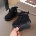 Stivaletti Martin neri per bambini con suola spessa antiscivolo e zip laterale - Taglia 21 Lunghezza Interna 13.5CM / Nero (Fodera Polare)
