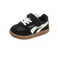 Sneakers retrò per bambini in pelle bianca e nera con suola in gomma e camoscio - Taglia 21 Lunghezza Interna 13.5CM / Nero